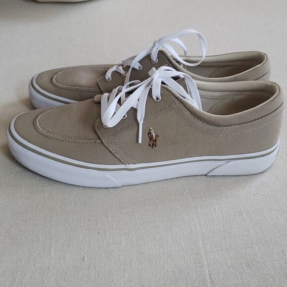 Ralph Lauren Polo Shoe Mens sz 11  Faxon X Khaki Canvas Sneakers Colored Ponies - Picture 2 of 7